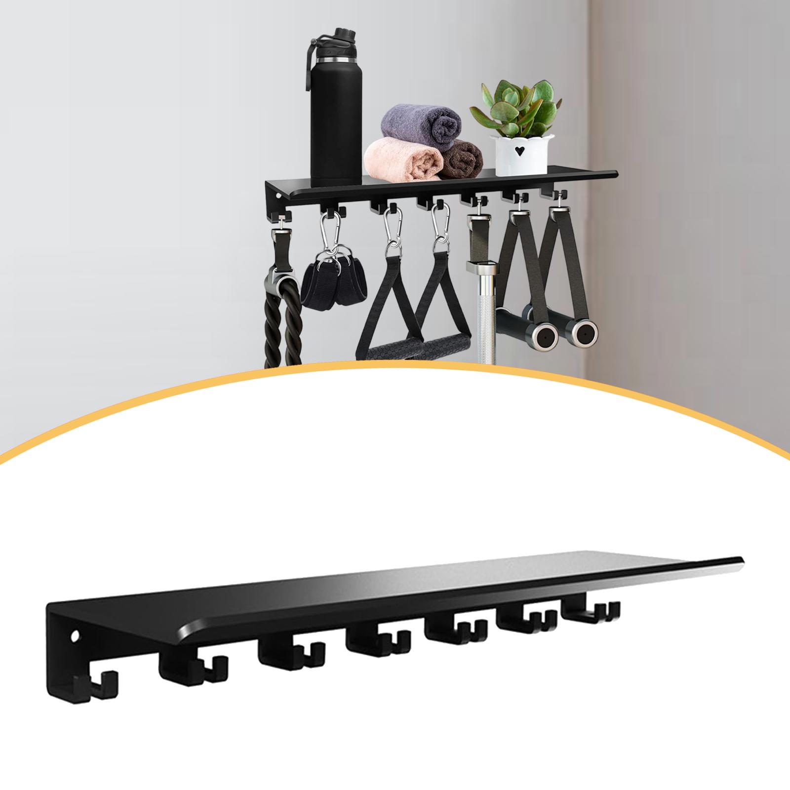 Home Gym Organization - Floating Shelf with Hooks Metal Shelf
