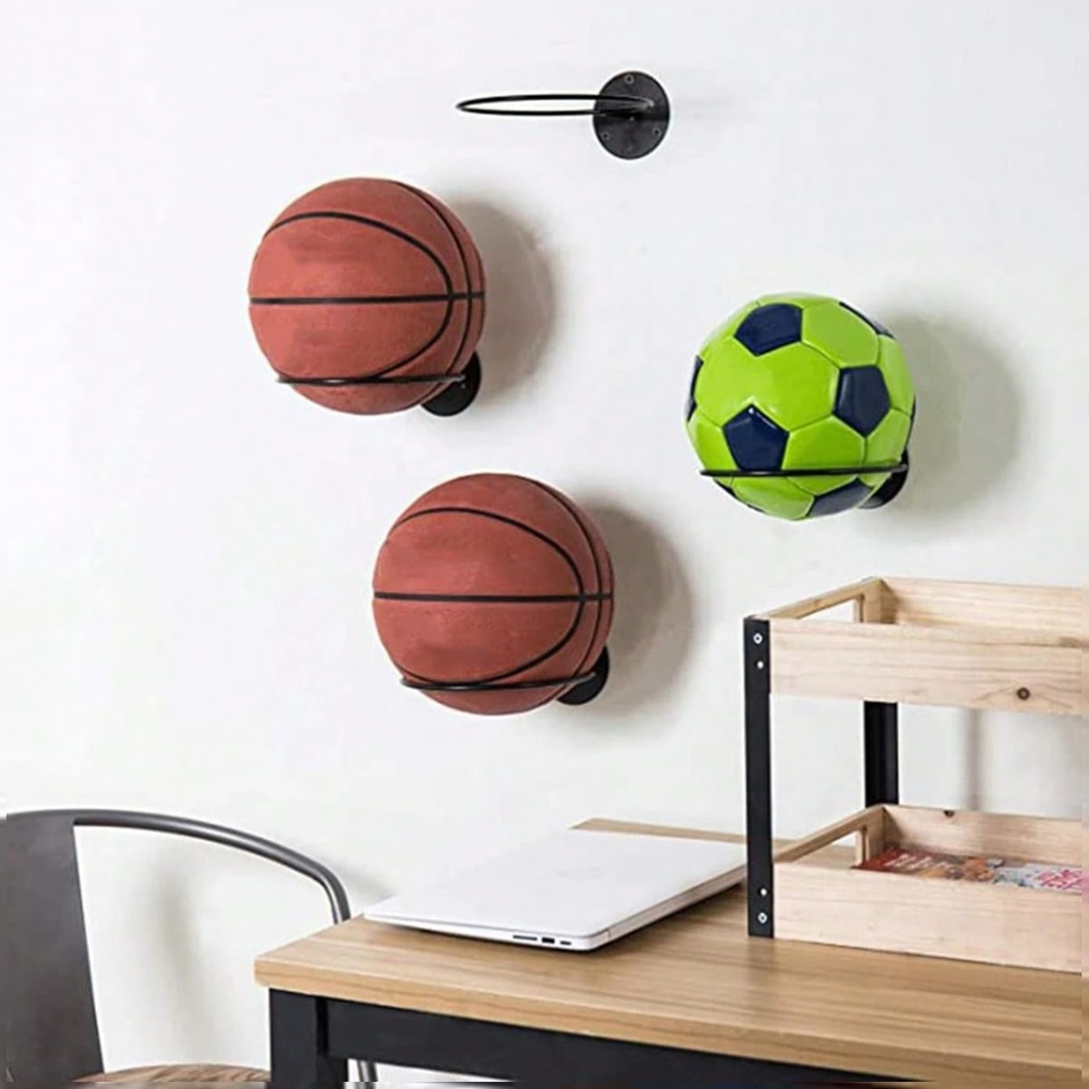 Home Gym Organization - Space Saving Wall Mounted Basketball Display